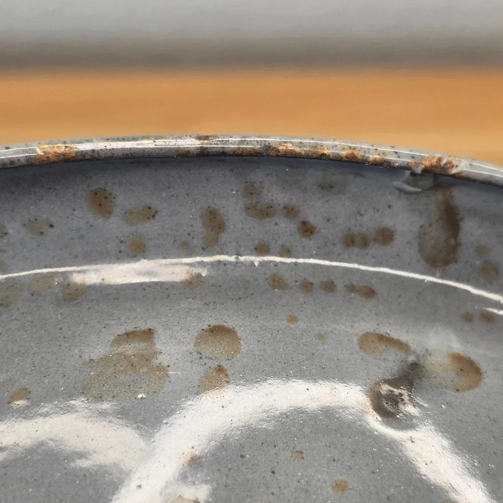 Vintage Gray Graniteware Enamelware Large Round Mixing Bowl 10.5